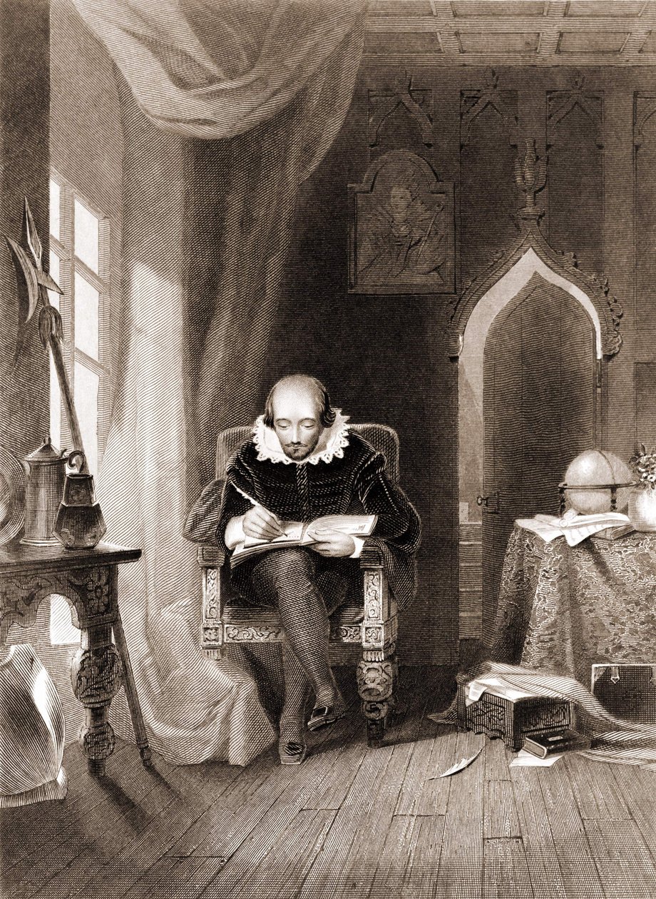 William Shakespeare (1564-1616) w swoim biurze. autorstwa Unknown artist