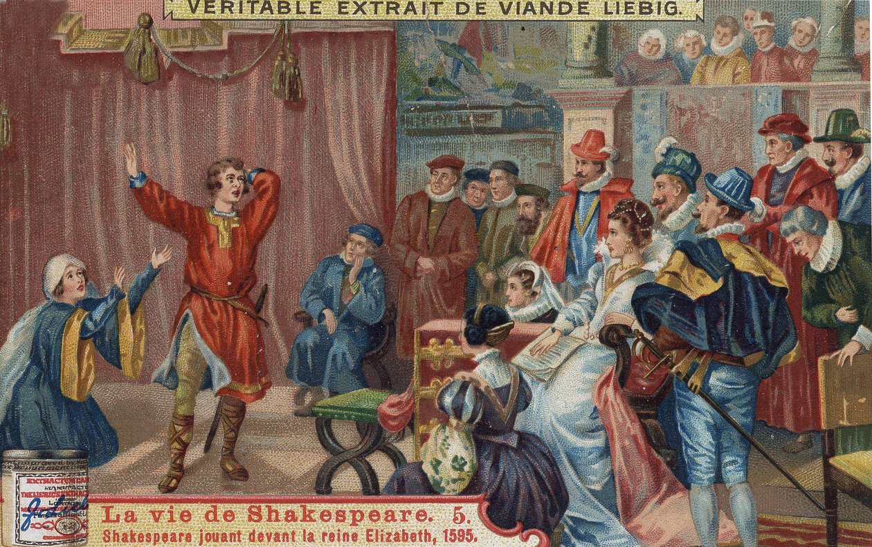 William Shakespeare gra przed królową Elżbietą I i na jej dworze autorstwa Unknown artist