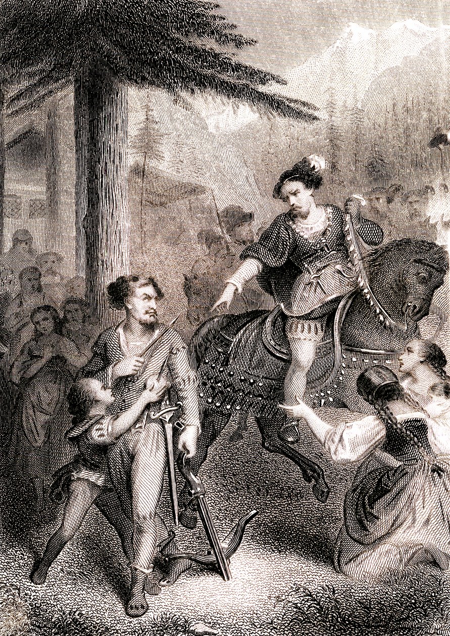 Mówi się, że William Tell zastrzelił komornika Gesslera w patriotycznej szwajcarskiej legendzie autorstwa Unknown artist