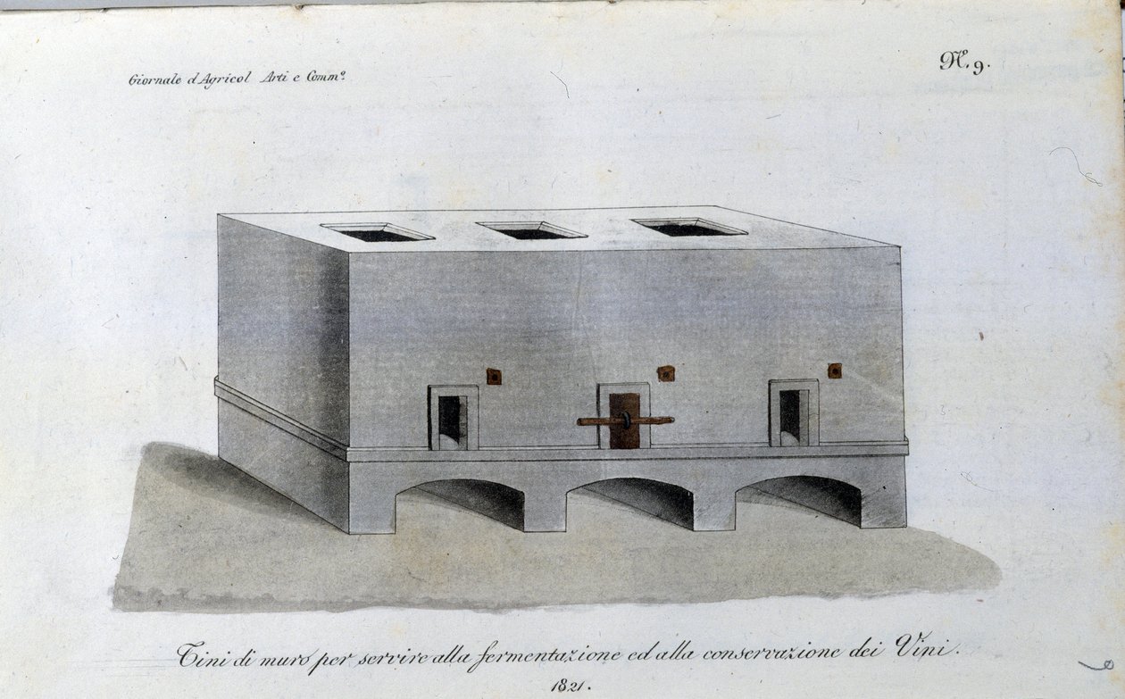 Zbiornik do fermentacji wina. Tabliczka zaczerpnięta z „Journal of Agriculture, arts and technology”” (Revue d