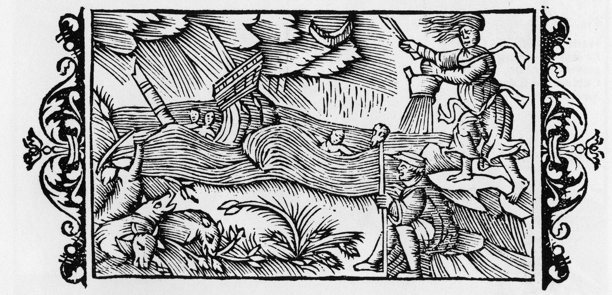 Czarodziej rozsadzający Tempete - w "Historii narodów Północy" (Historia ludów Północy) Olausa Magnusa, Rzym 1555 autorstwa Unknown artist