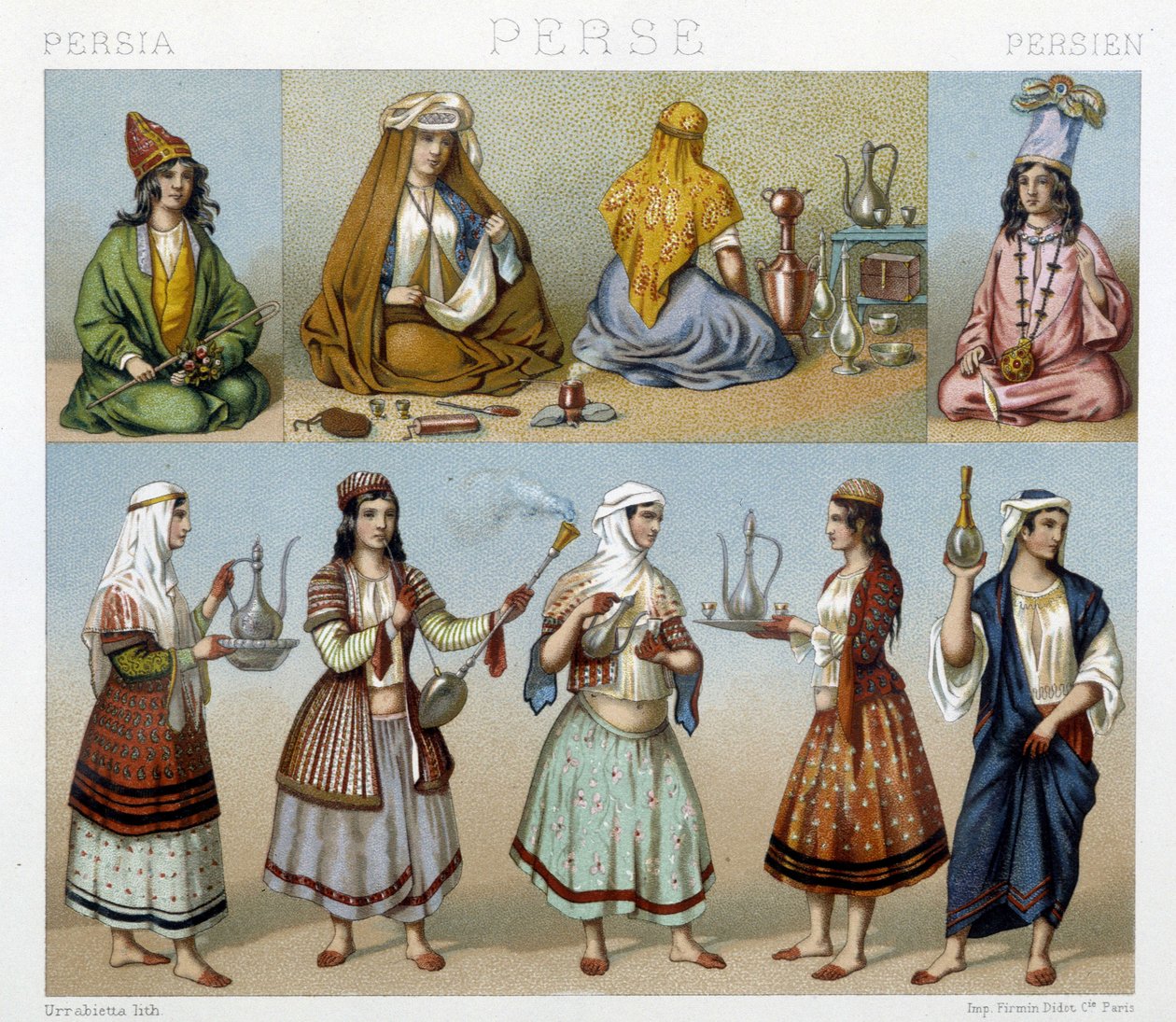 Kobiety przygotowujące herbatę i stroje kobiece w Persji - w „Strój historyczny” Racineta autorstwa Unknown artist
