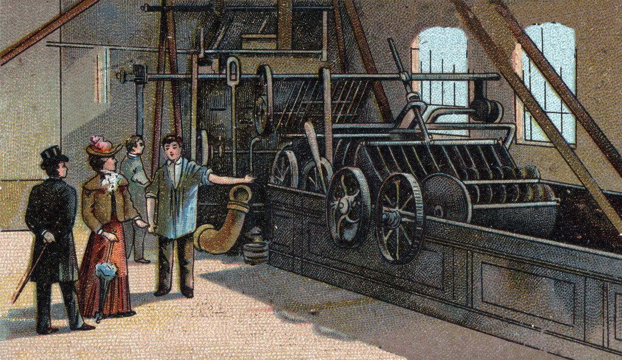 Przemysł wełniany: pranie. Chromolitografia z końca XIX wieku autorstwa Unknown artist