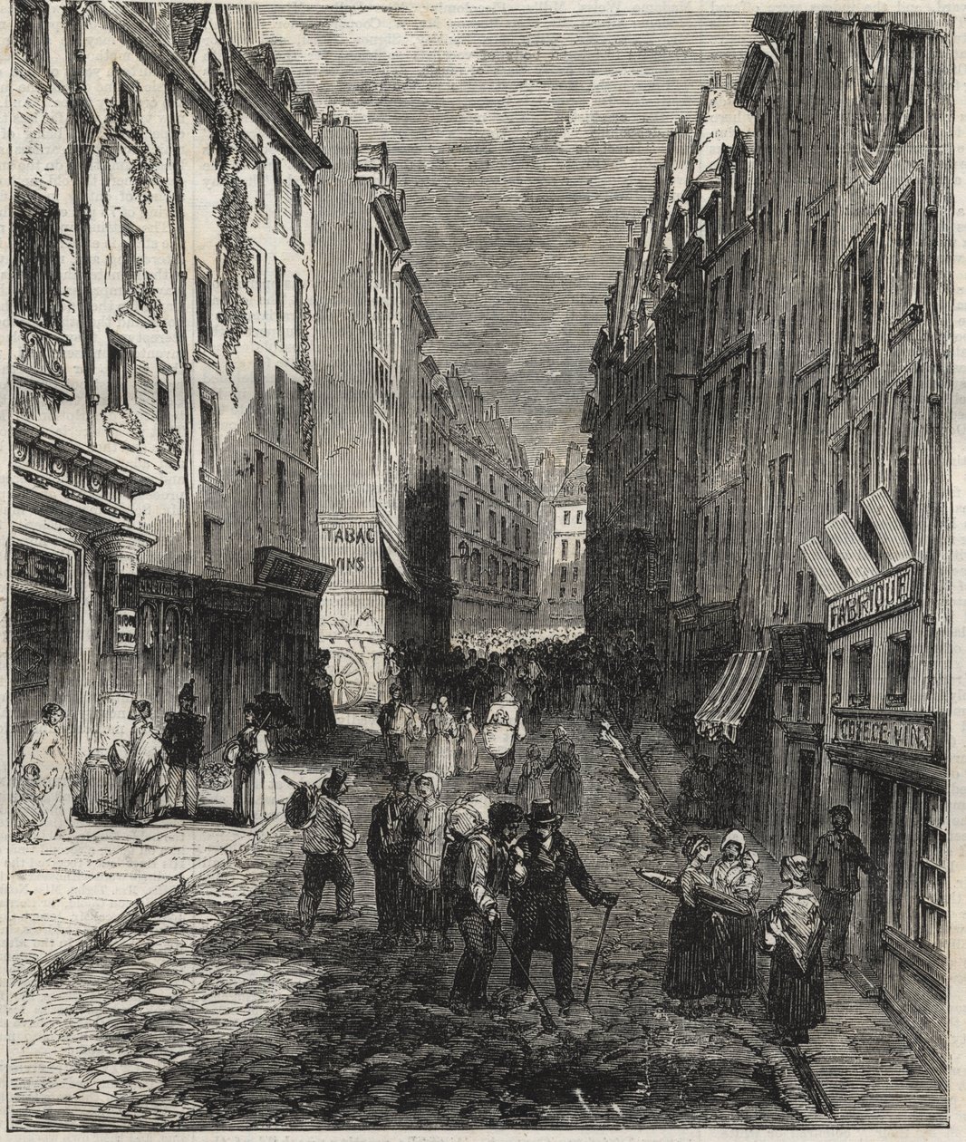 Prace rue de la Montagne Sainte-Genevieve (Sainte Genevieve) w 5. dzielnicy Paryża w 1858 roku. autorstwa Unknown artist