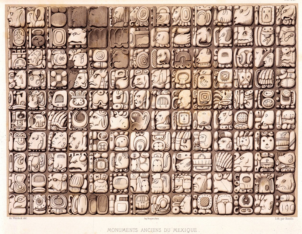 Tabliczka do pisania - w „Ancient Monuments of Mexico: Palenqué and Other Ruins of the Ancient Civilization of Mexico” Brasseur de Bourbourg, Paryż autorstwa Unknown artist