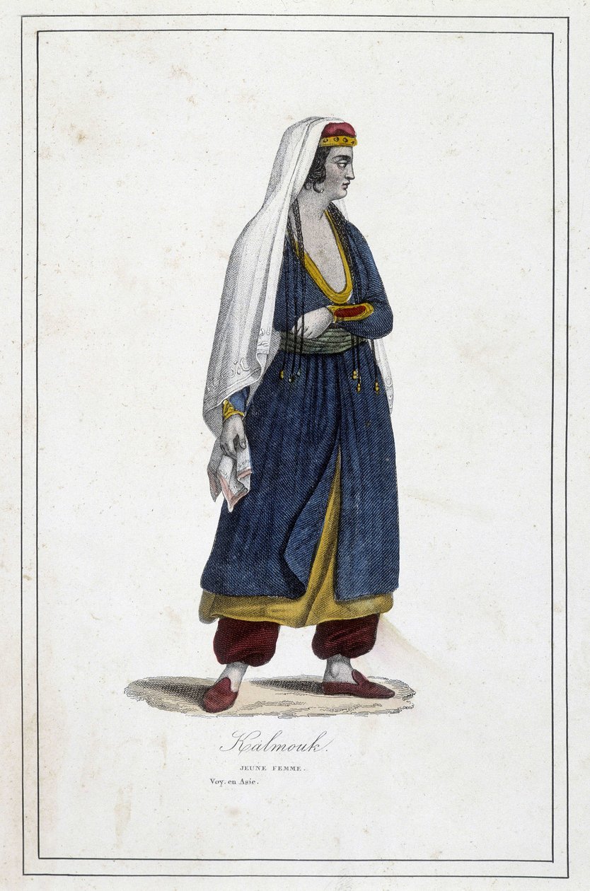 Młoda Kałmouk (Mongołowie południowej Syberii) - w „Różne ludy ziemi” ks. Jouhanneaud, Librairie des Bons Livres, Limoges autorstwa Unknown artist