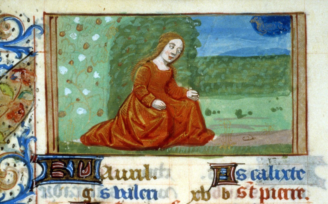Młoda kobieta w ogrodzie i znak zodiaku Byk - Miniatura autorstwa Unknown artist