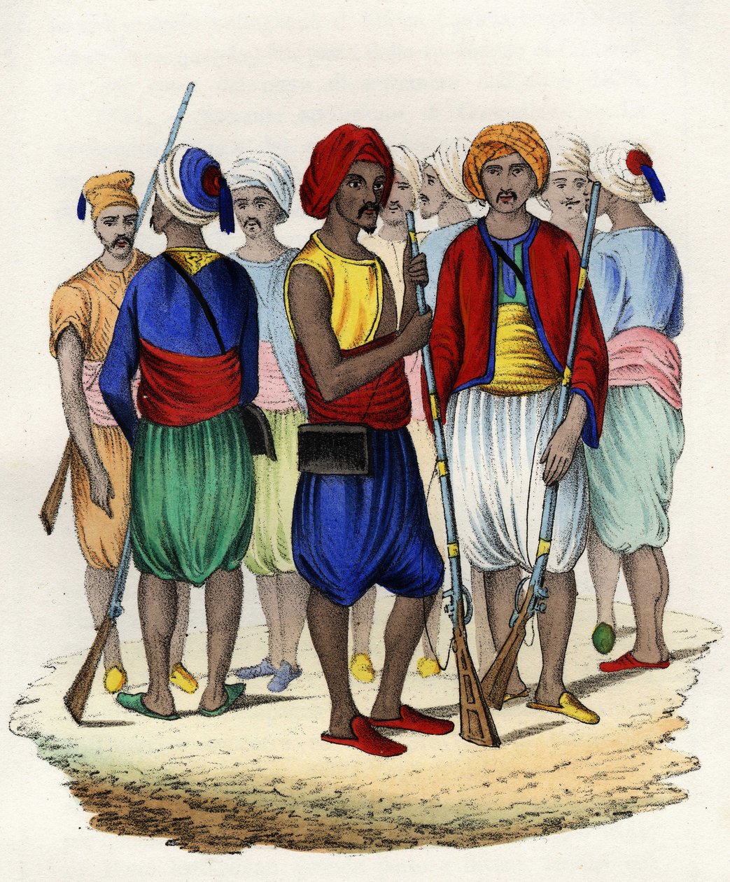 Zouaves, rdzenni tyralierowie francuskiej armii Afryki, szkolili się w 1830 roku. W „”Storia d
