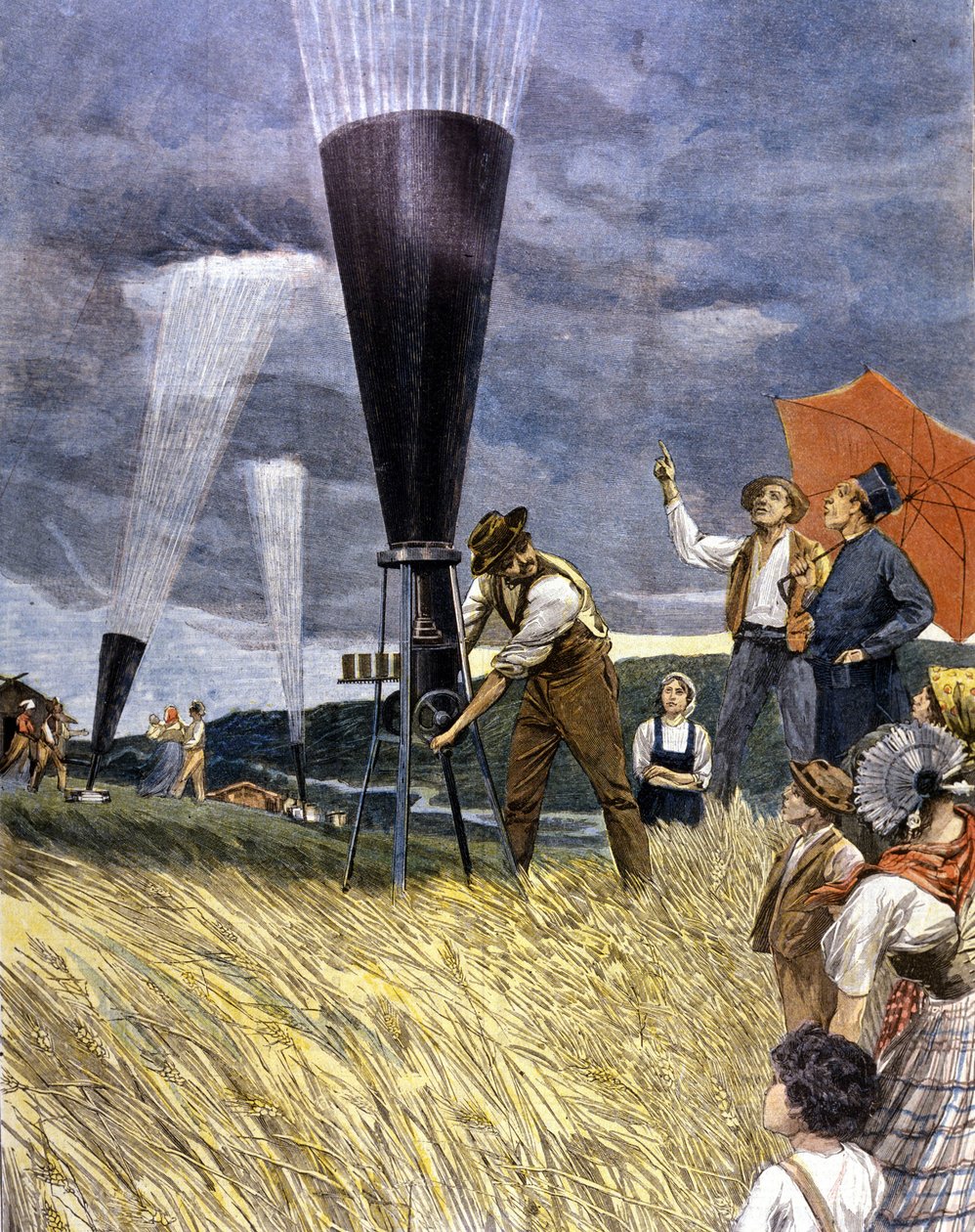 beczka przeciw gradowi przez winiarzy we Włoszech w 1899 roku. autorstwa Unknown artist