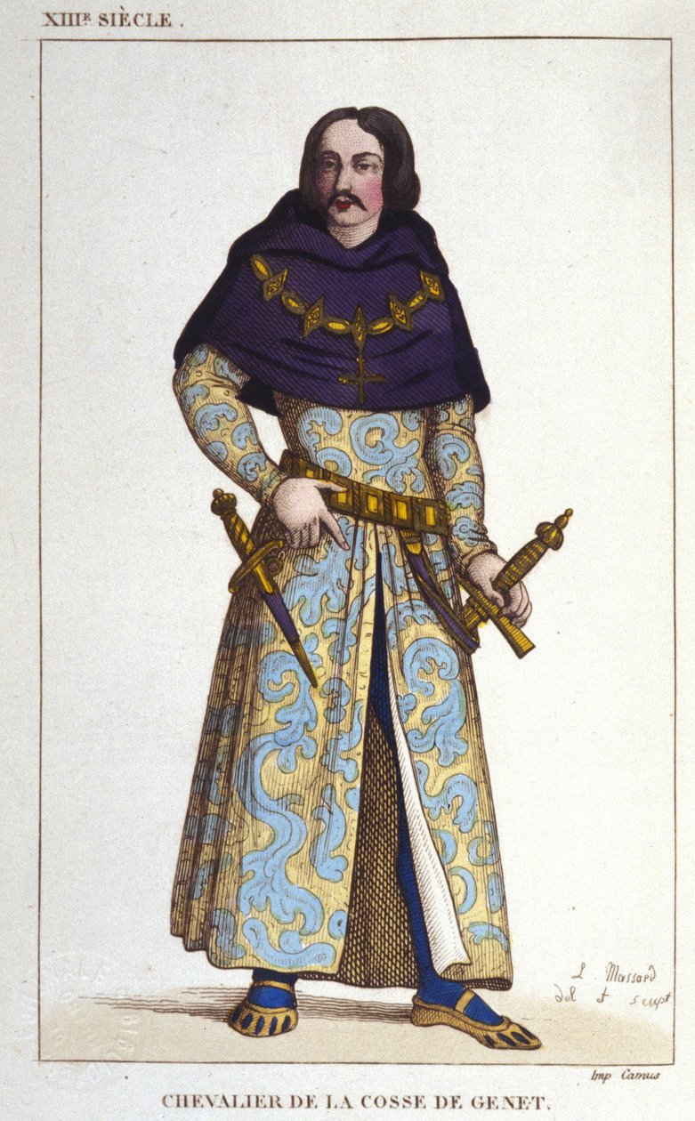 kostium kawalera de la Cosse autorstwa Geneta po roku 1365. rycina z 1830 autorstwa Unknown artist