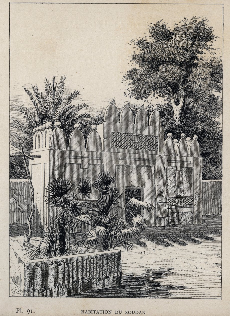 habitation du Sudan (Sudan) - rycina z 1889 r. w „Historia zamieszkiwania ludzi na Wystawie Powszechnej z 1889 r., autorstwa Charlesa GARNIERA - Librairie centrale des beaux-arts Paris 1889 autorstwa Unknown artist