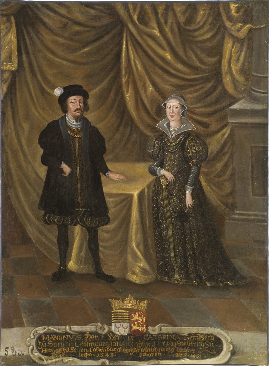 książę Magnus I de Saxe Lauenbourg et la princesse Catherine de Brunswick Wolfenbüttel - Magnus I (1470-1543), książę Sachsen-Lauenburg i Katarzyna Brunswick-Wolfenbuettel (1488-1563), księżna Sachsen-Lauenburg, Anonim. Olej na płótnie. Wymiar : autorstwa Unknown artist