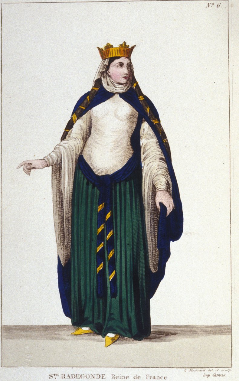 portret św. Radegondy (ok. 520-587), królowej franków, żony Clotaire (Clothaire) I, rycina z 1830 r. autorstwa Unknown artist