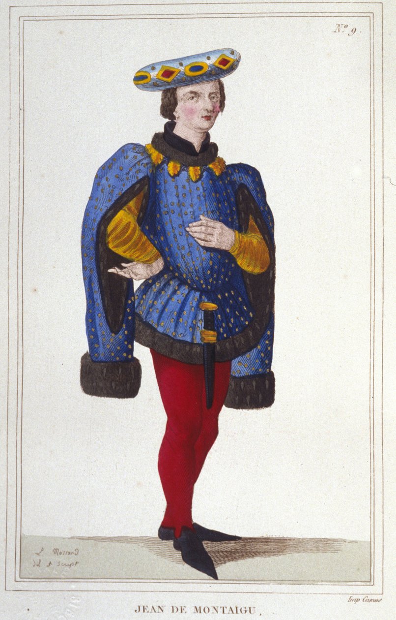 portret lub Jean de Montaigu. francuski mąż stanu (1349-1409). Nadinspektor finansów w 1388 r. rycina 1830 autorstwa Unknown artist