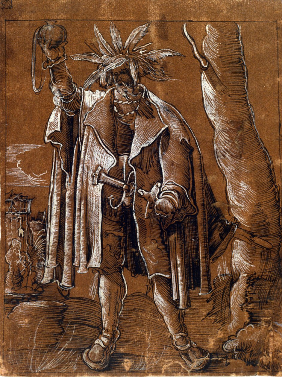 przedstawienie czarnoksiężnika trzymającego magiczną kulę. autorstwa Unknown artist