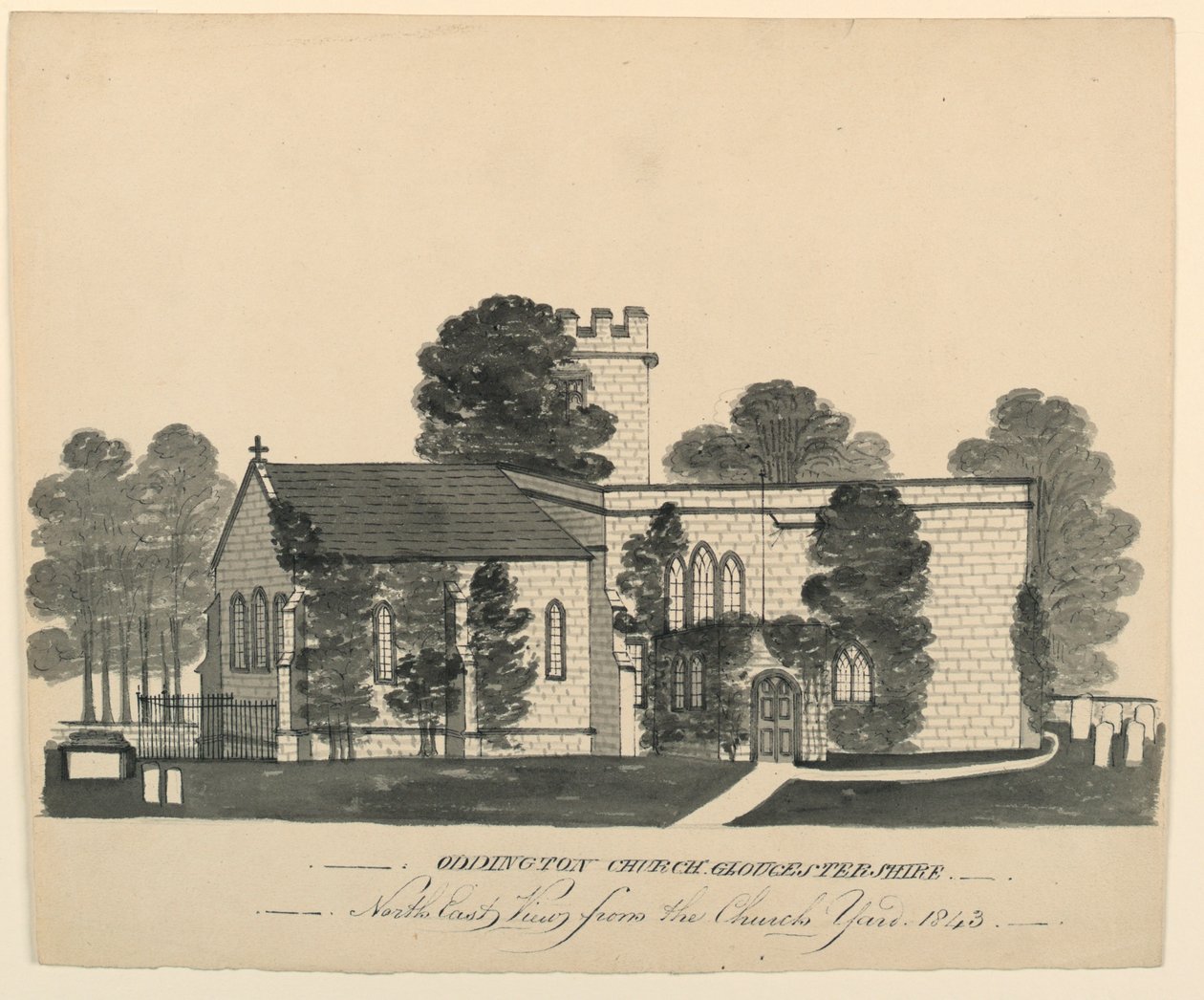 Oddington Church Yard, Gloucestershire, North East View autorstwa Unknown, English