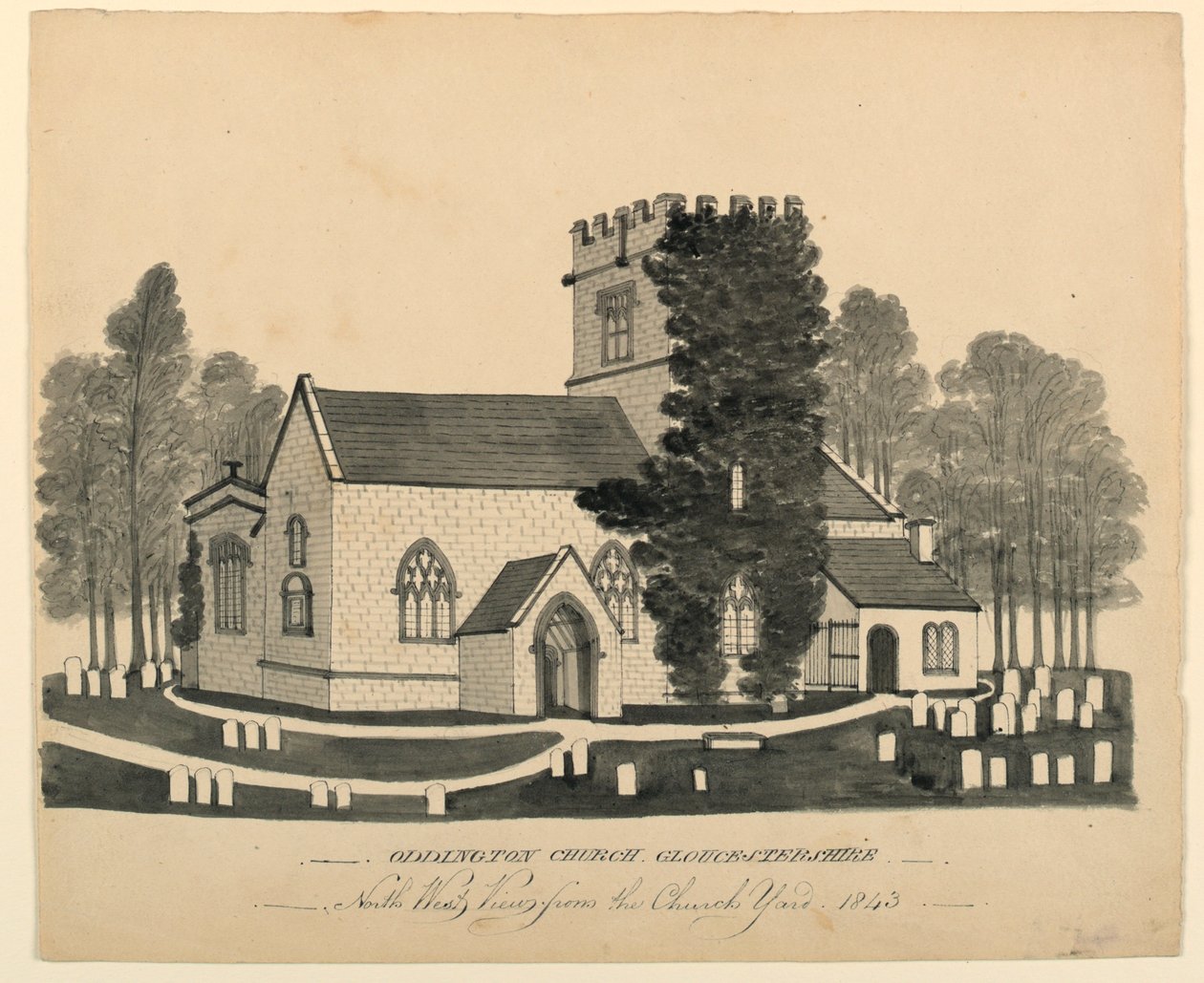Oddington Church Yard, Gloucestershire, North West View autorstwa Unknown, English