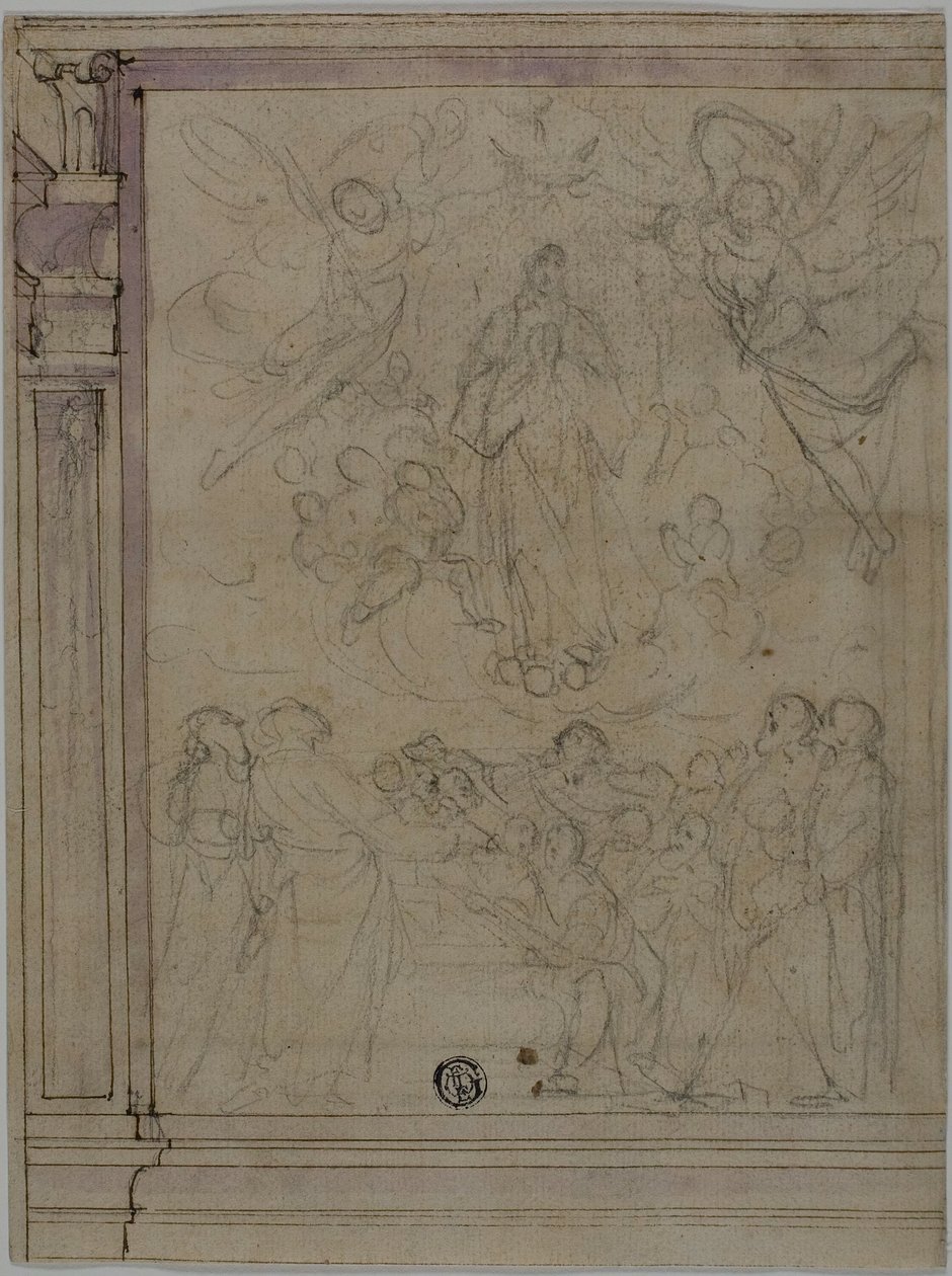 Wniebowzięcie Najświętszej Marii Panny (recto); Szkice detali architektonicznych (verso) autorstwa Unknown Florentine