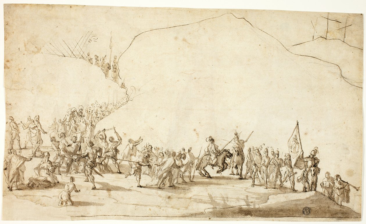 Kalwaria (recto); Szkic dolnej części prawej nogi (verso) autorstwa Unknown Florentine