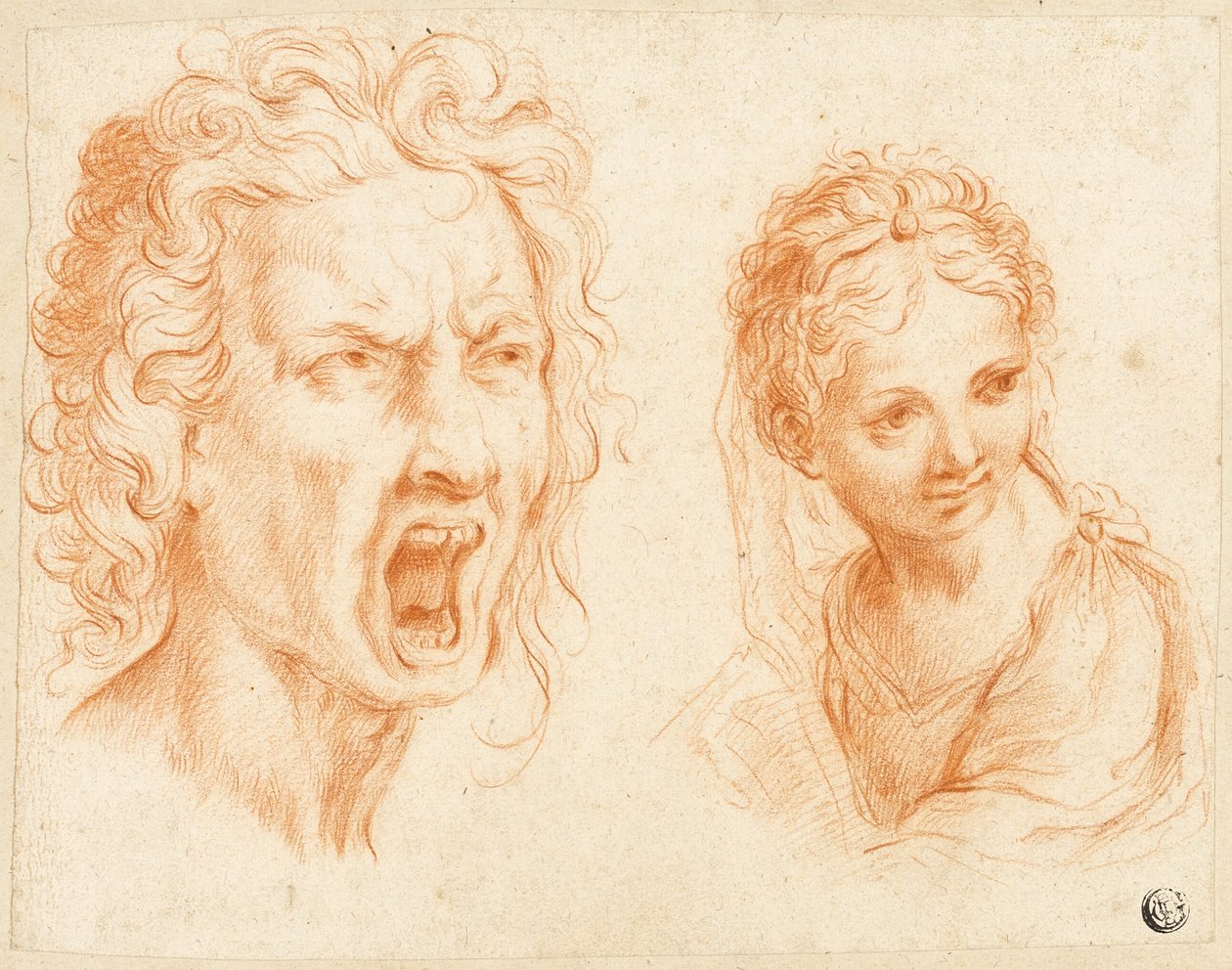 Ponura głowa mężczyzny, popiersie dziewczyny autorstwa Unknown Italian
