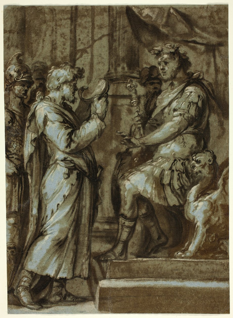 Mag przepowiadający przyszłość cesarzowi (recto); Mężczyzna niosący ładunek (verso) autorstwa Unknown Italian