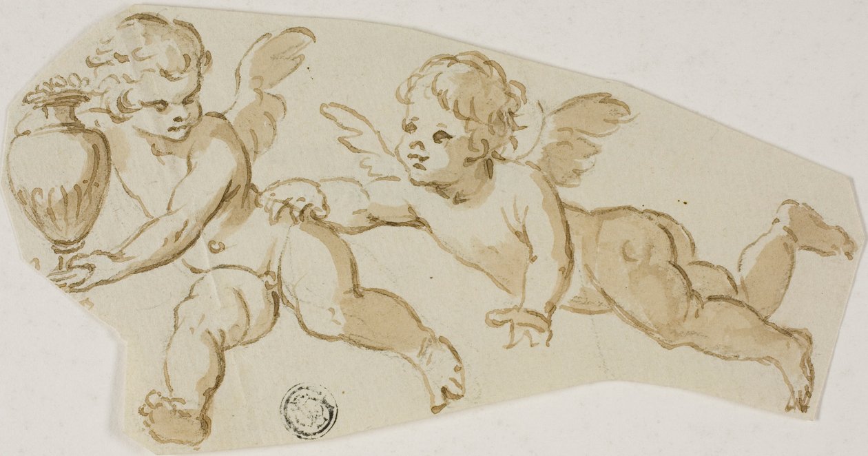 Putto ścigający innego Putto niosącego wazon autorstwa Unknown Italian