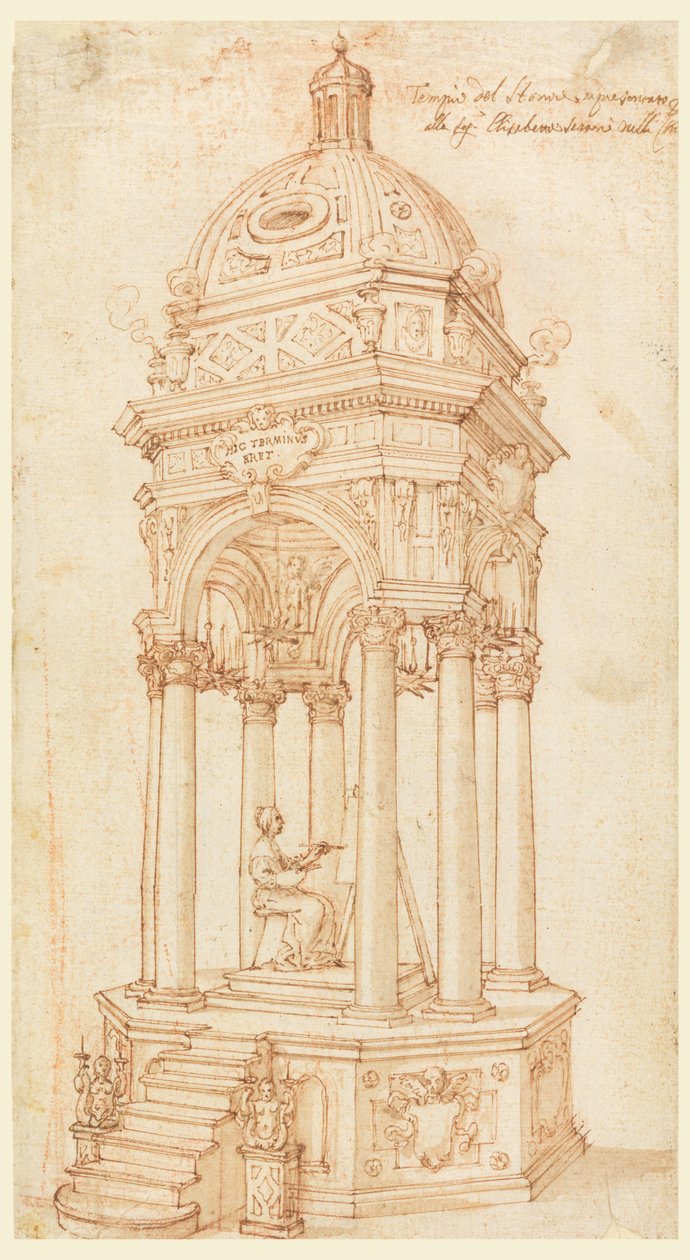 Rysunek, Katafalk boligońskiej artystki Elisabetty Sirani (1638-1665), 1665 r. autorstwa Unknown artistUnknown artist