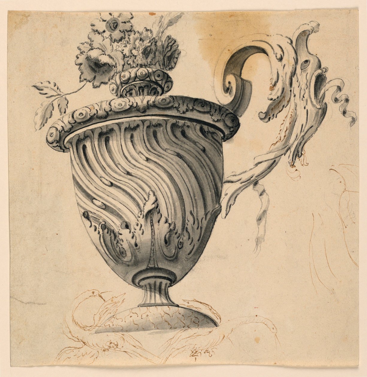 Rysunek, malowidło sufitowe i wazon z kwiatami, ok. 1725-50 autorstwa Unknown artistUnknown artist