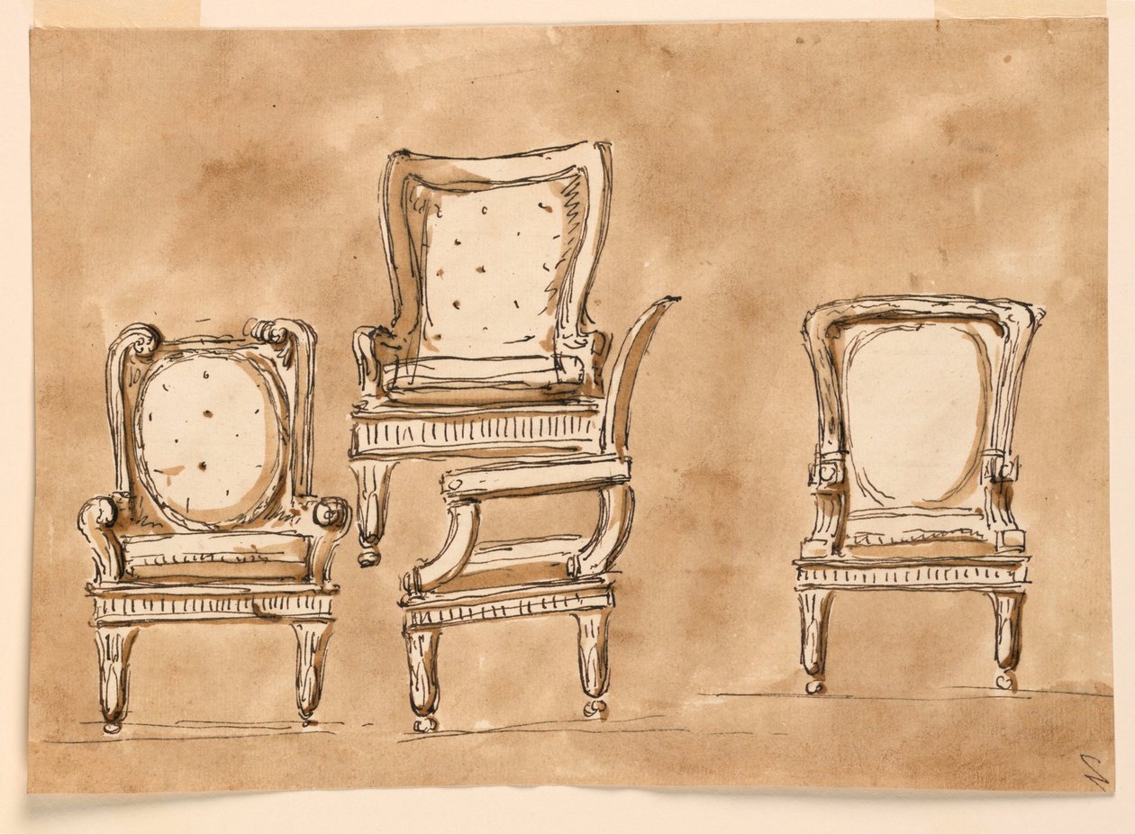 Rysunek, krzesła, 1780-90 autorstwa Unknown artistUnknown artist