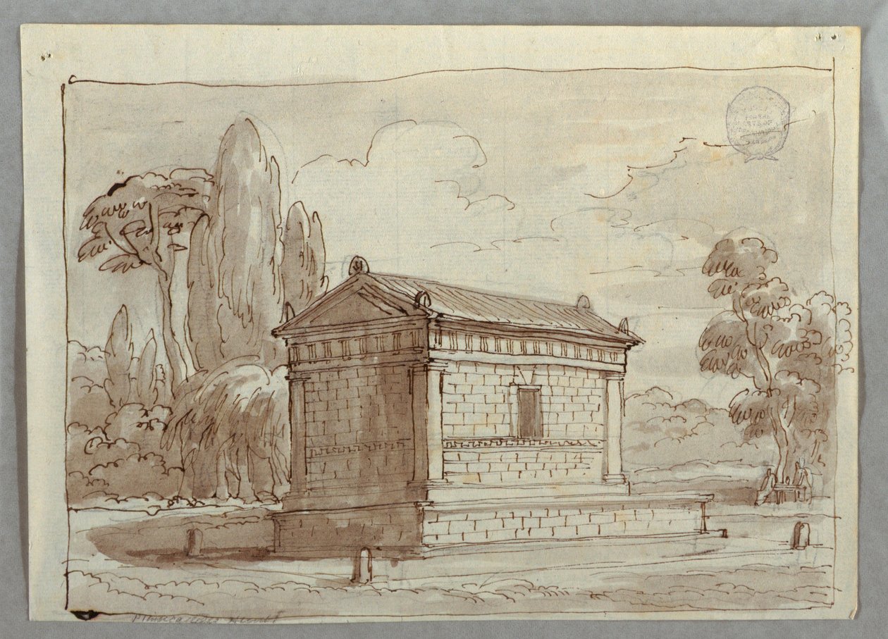 Rysunek, Klasyczna świątynia w krajobrazie, ok. 1805 r. autorstwa Unknown artistUnknown artist