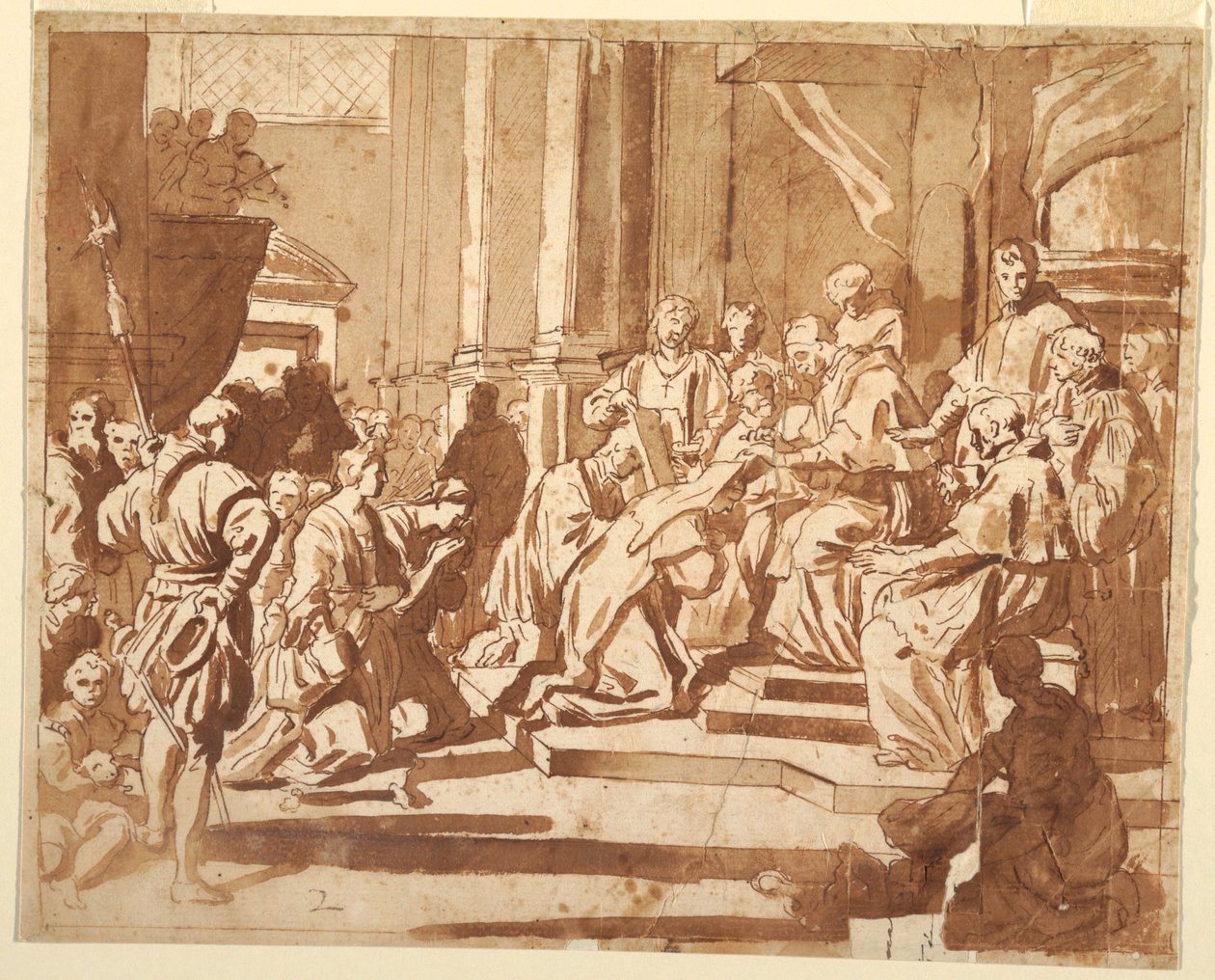 Rysunek przedstawiający Klemensa XI nadającego siostrzenicy tytuł zakonnicy, ok. 1700 r. autorstwa Unknown artistUnknown artist