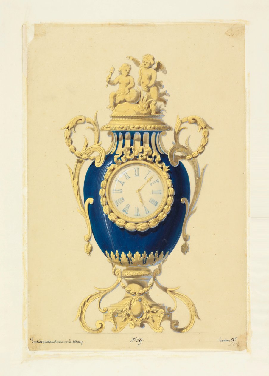 Rysunek, zegar osadzony w porcelanie, ok. 1855 r. autorstwa Unknown artistUnknown artist