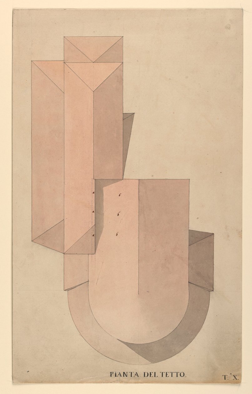 Rysunek, projekt konkursowy dla La Fenice w Wenecji: Plan dachu, 1788 autorstwa Unknown artistUnknown artist