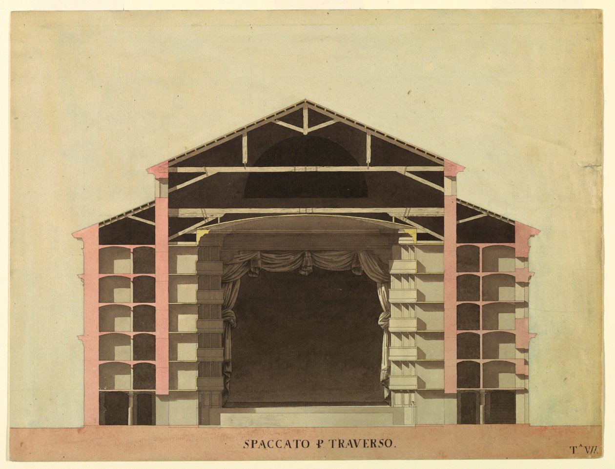 Rysunek, projekt konkursowy dla La Fenice w Wenecji: Przekrój poprzeczny, 1788 autorstwa Unknown artistUnknown artist
