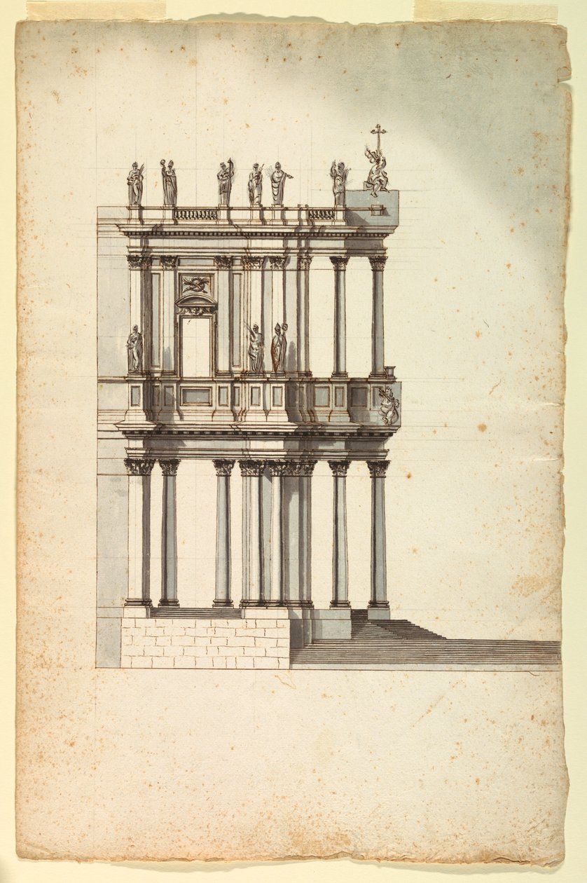 Rysunek, kopia projektu konkursowego Vanvitellego dla fasady S. Giovanni in Laterano, 1763, według rysunku z 1732 r. autorstwa Unknown artistUnknown artist