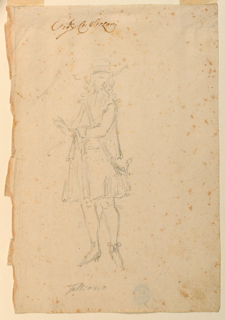 Rysunek, projekt kostiumu: Człowiek świata w balecie, ok. 1720 r. autorstwa Unknown artistUnknown artist