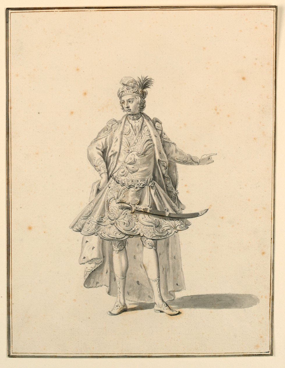 Rysunek, projekt kostiumu: Perski książę, dla produkcji scenicznej zaprojektowanej przez Giuseppe Galli Bibiena, 1719 r. autorstwa Unknown artistUnknown artist