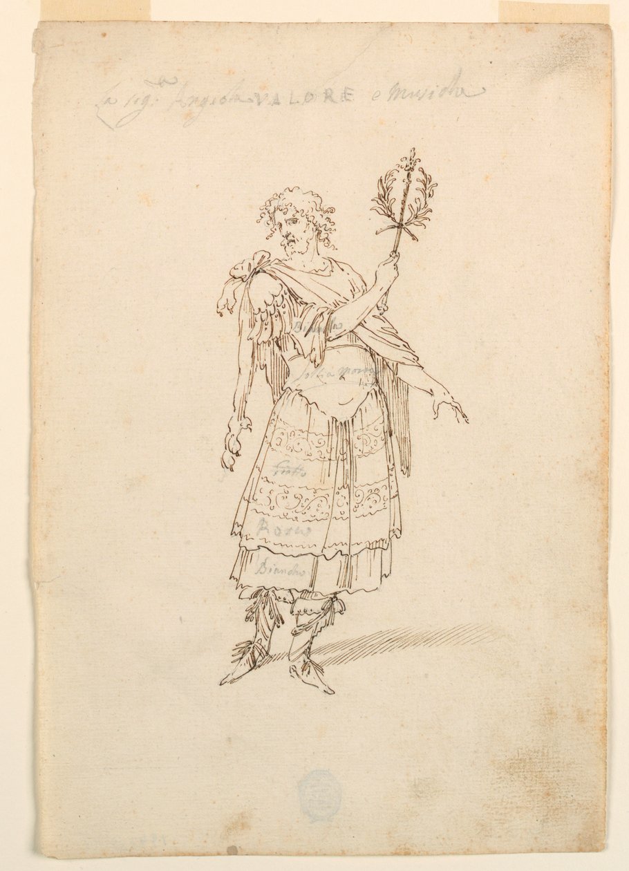 Rysunek, projekt kostiumu: Waleczność i muzyka do baletu, ok. 1720 r. autorstwa Unknown artistUnknown artist