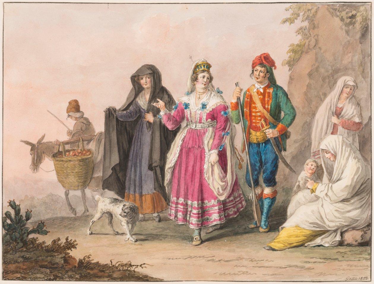 Rysunek, Stroje sycylijskie, 1828 r. autorstwa Unknown artistUnknown artist