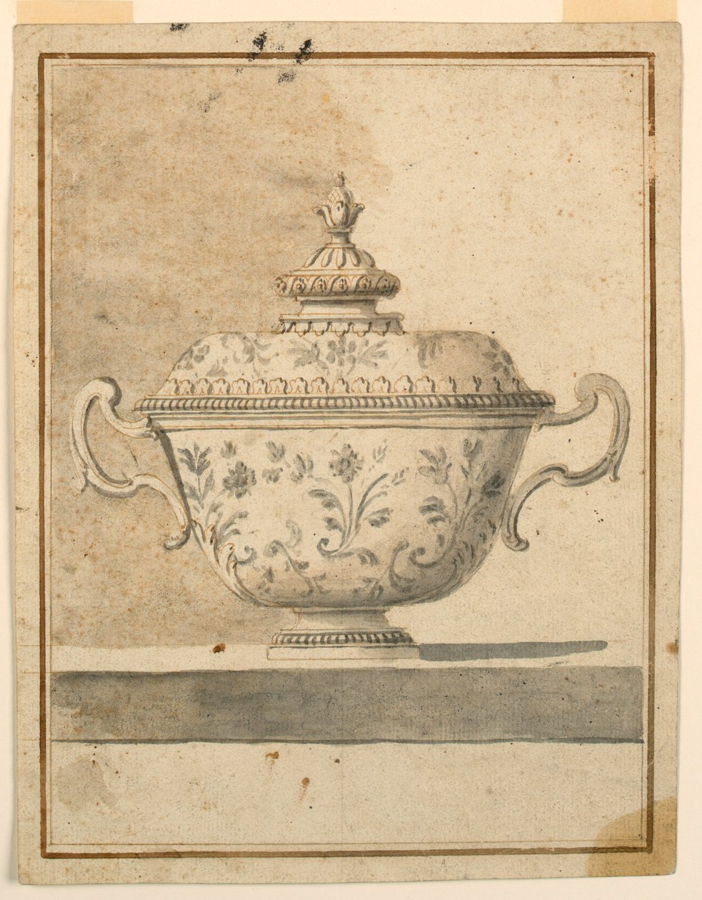 Rysunek, zakryte naczynie ceramiczne, 1750-90 autorstwa Unknown artistUnknown artist