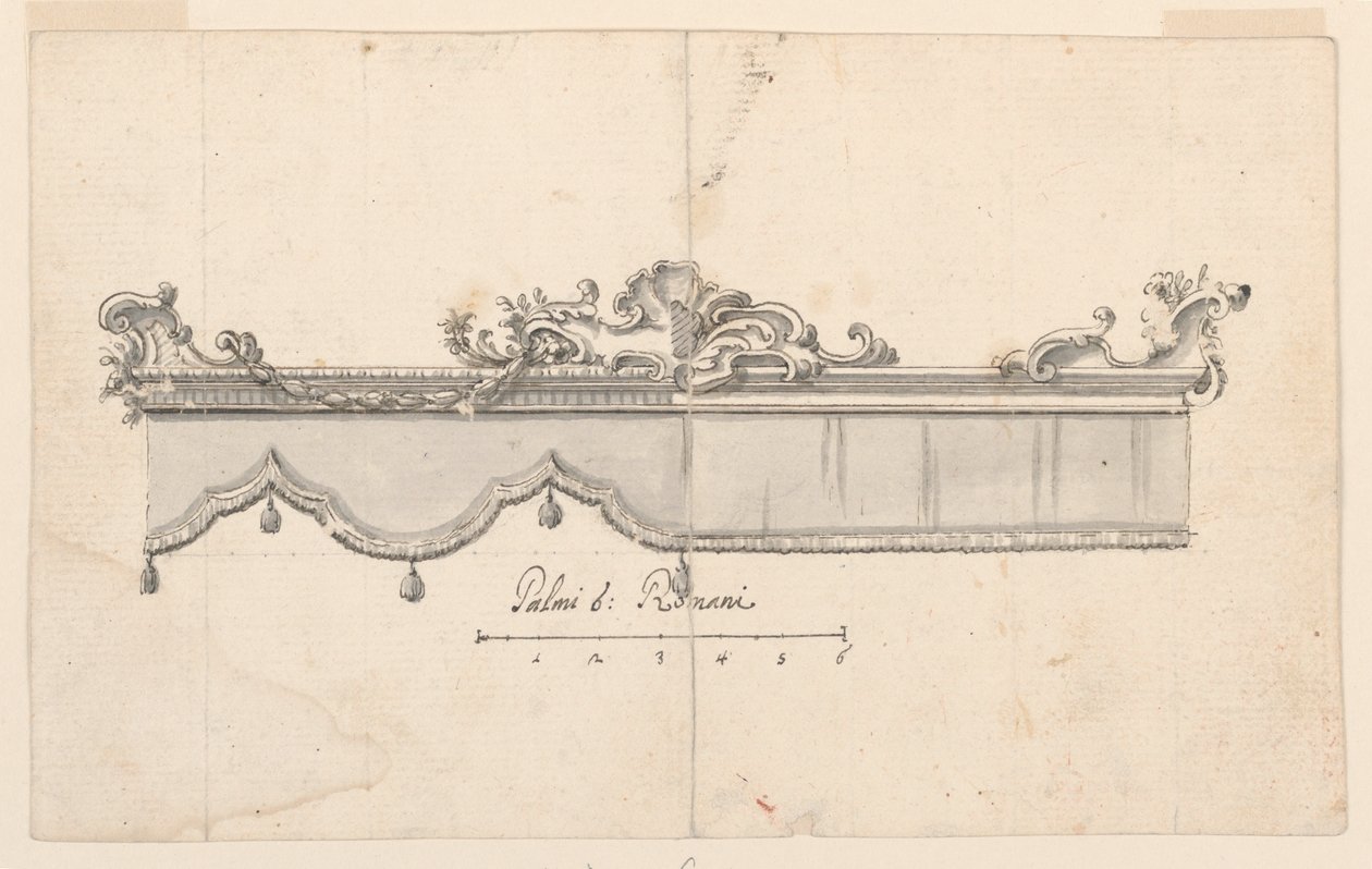 Rysunek, Zwieńczenie baldachimu (V: szkice postaci), ok. 1750-75 autorstwa Unknown artistUnknown artist