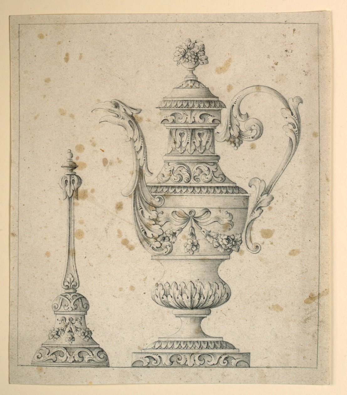 Rysunek, zdobiony dzbanek i dzwonek ręczny, 1860-80 autorstwa Unknown artistUnknown artist