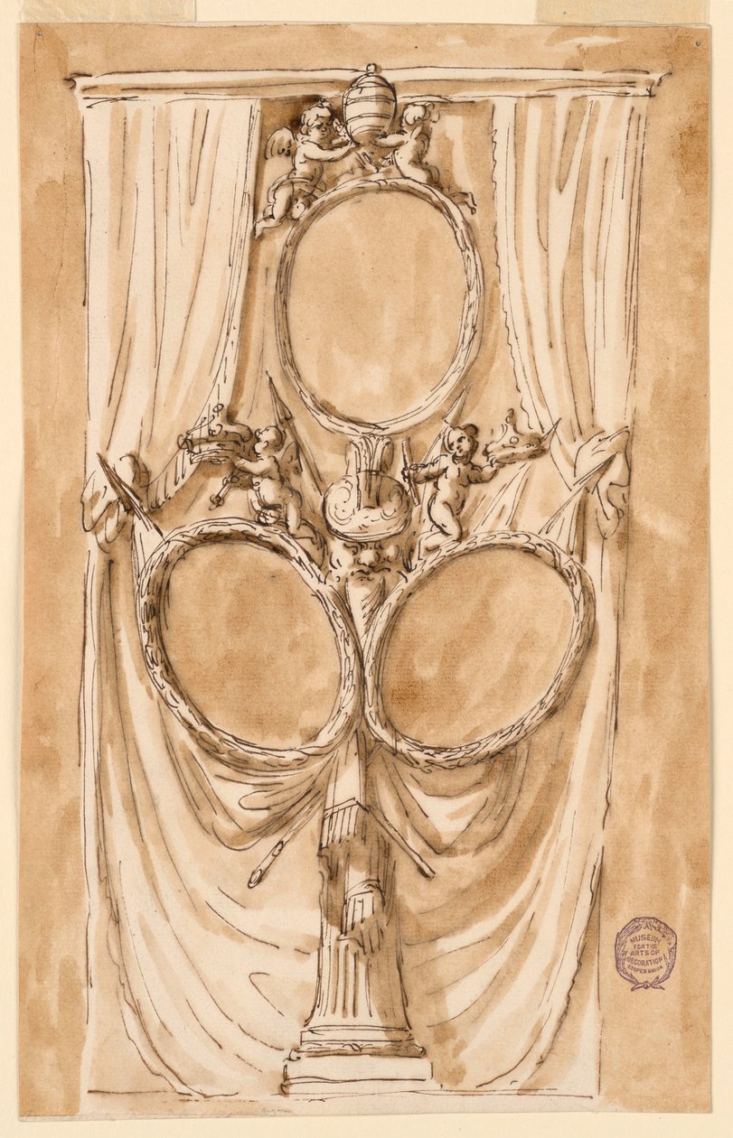 Rysunek, dekoracja do portretu papieża Piusa VI i pary królewskiej, ok. 1790 r. autorstwa Unknown artistUnknown artist