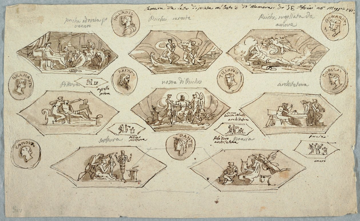 Rysunek, dekoracja sufitu sypialni w Villa Aldini, Montmorency, 1813 r. autorstwa Unknown artistUnknown artist