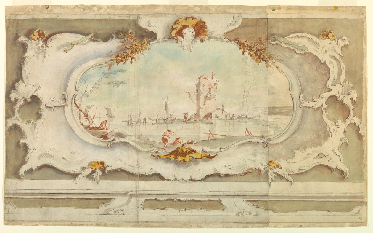 Rysunek, ozdobny kartusz z pejzażem, ok. 1770 r. autorstwa Unknown artistUnknown artist