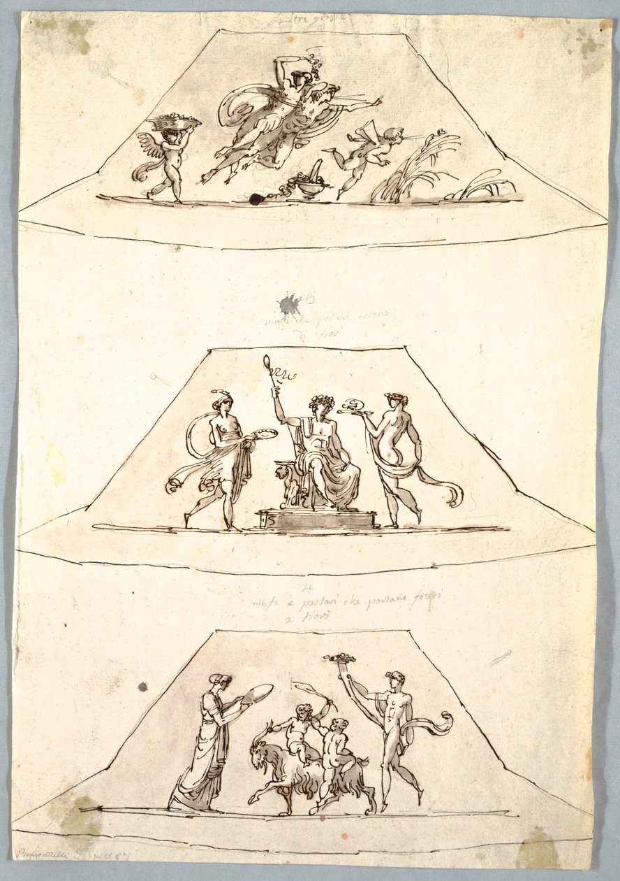 Rysunek, projekt dekoracyjny: Trzy trapezoidy z Florą i Zefiro, ok. 1815 r. autorstwa Unknown artistUnknown artist
