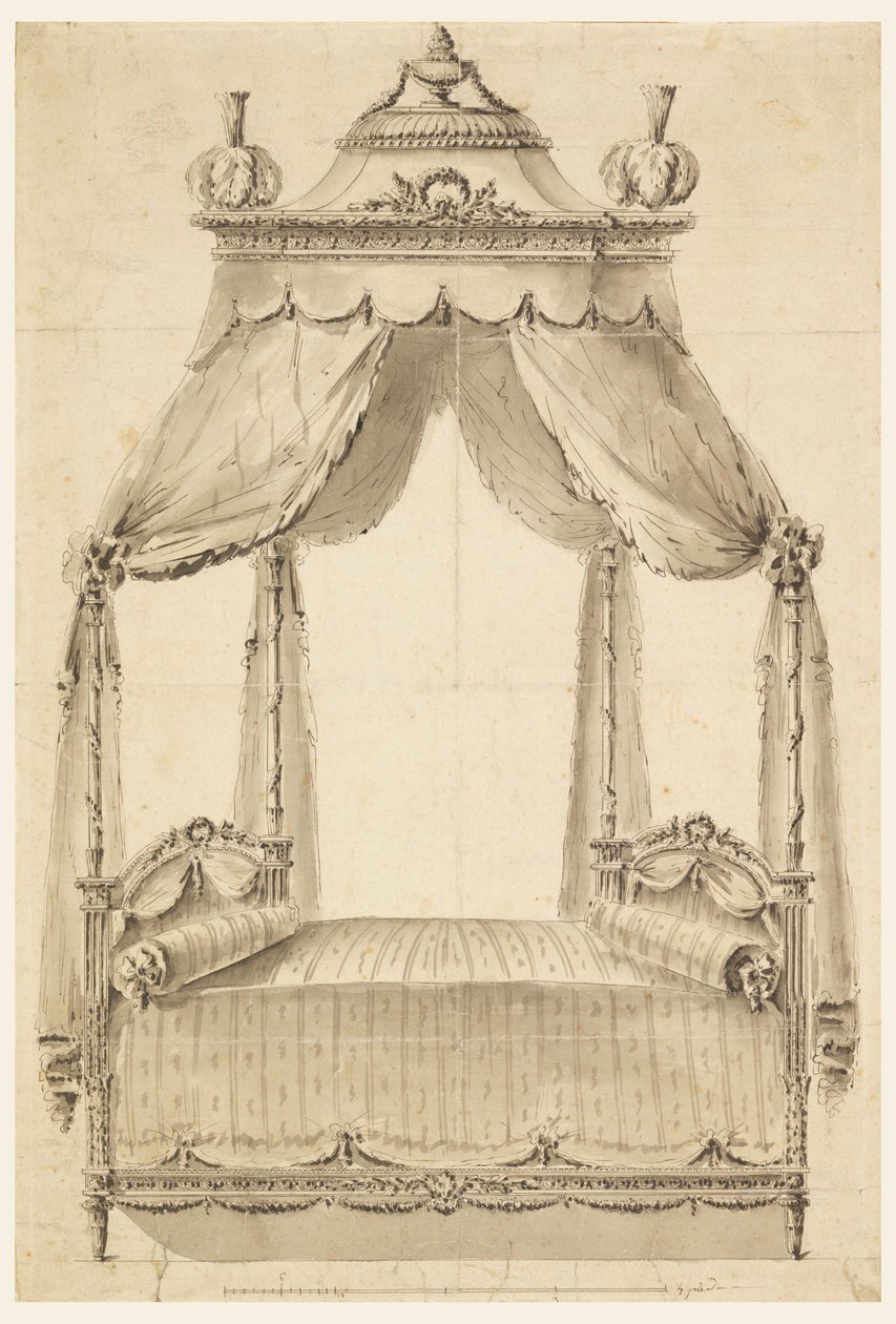 Rysunek, projekt łóżka, ok. 1785 r. autorstwa Unknown artistUnknown artist