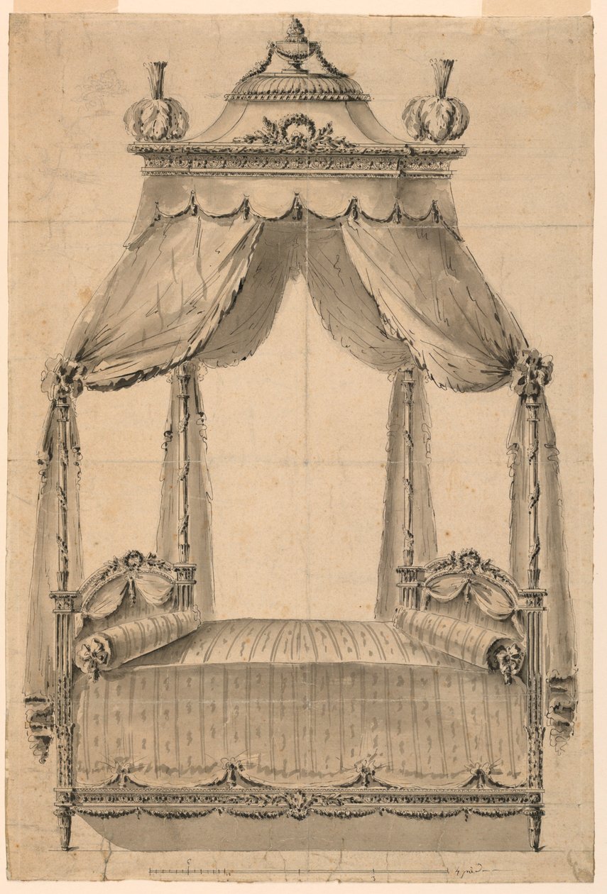 Rysunek, projekt łóżka, ok. 1785 r. autorstwa Unknown artistUnknown artist