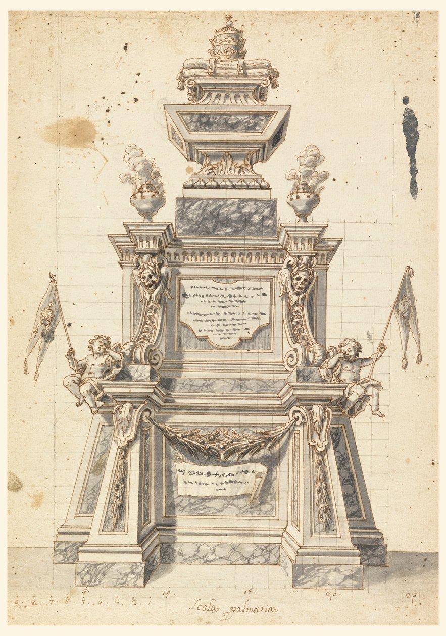 Rysunek, projekt katafalku na pamiątkę papieża, prawdopodobnie Klemensa XI, 1721 r. autorstwa Unknown artistUnknown artist