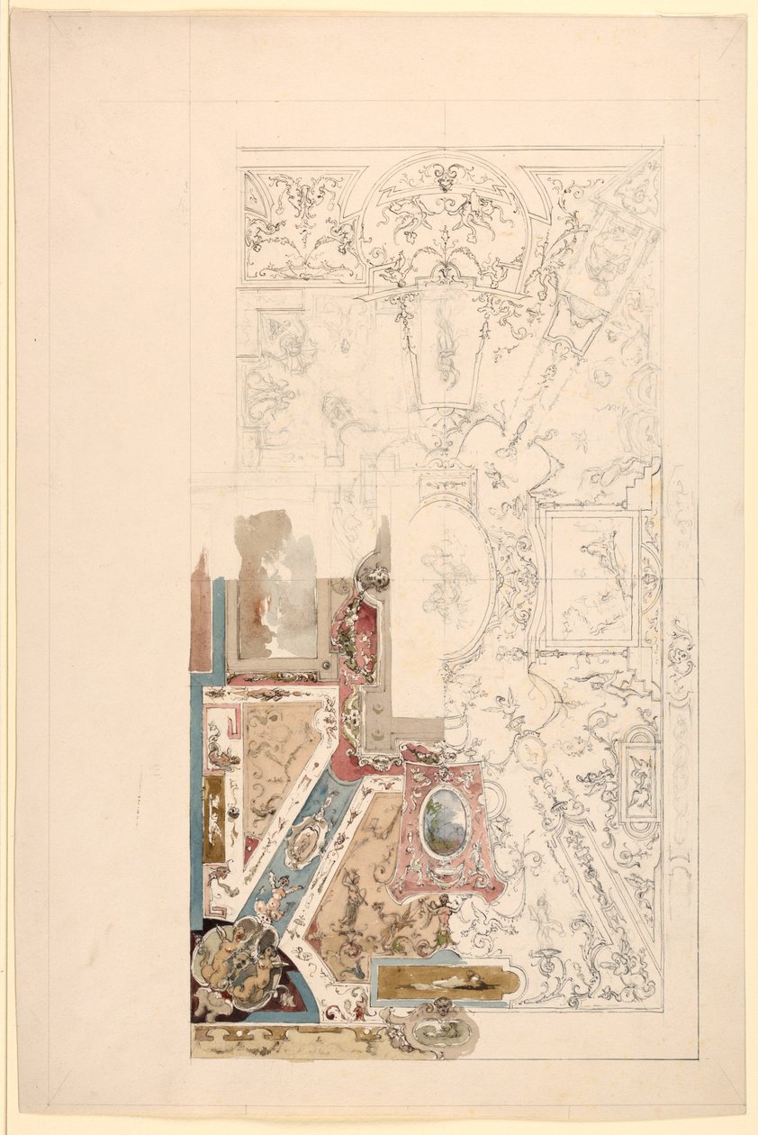 Rysunek, projekt sufitu, 1750-1800 autorstwa Unknown artistUnknown artist